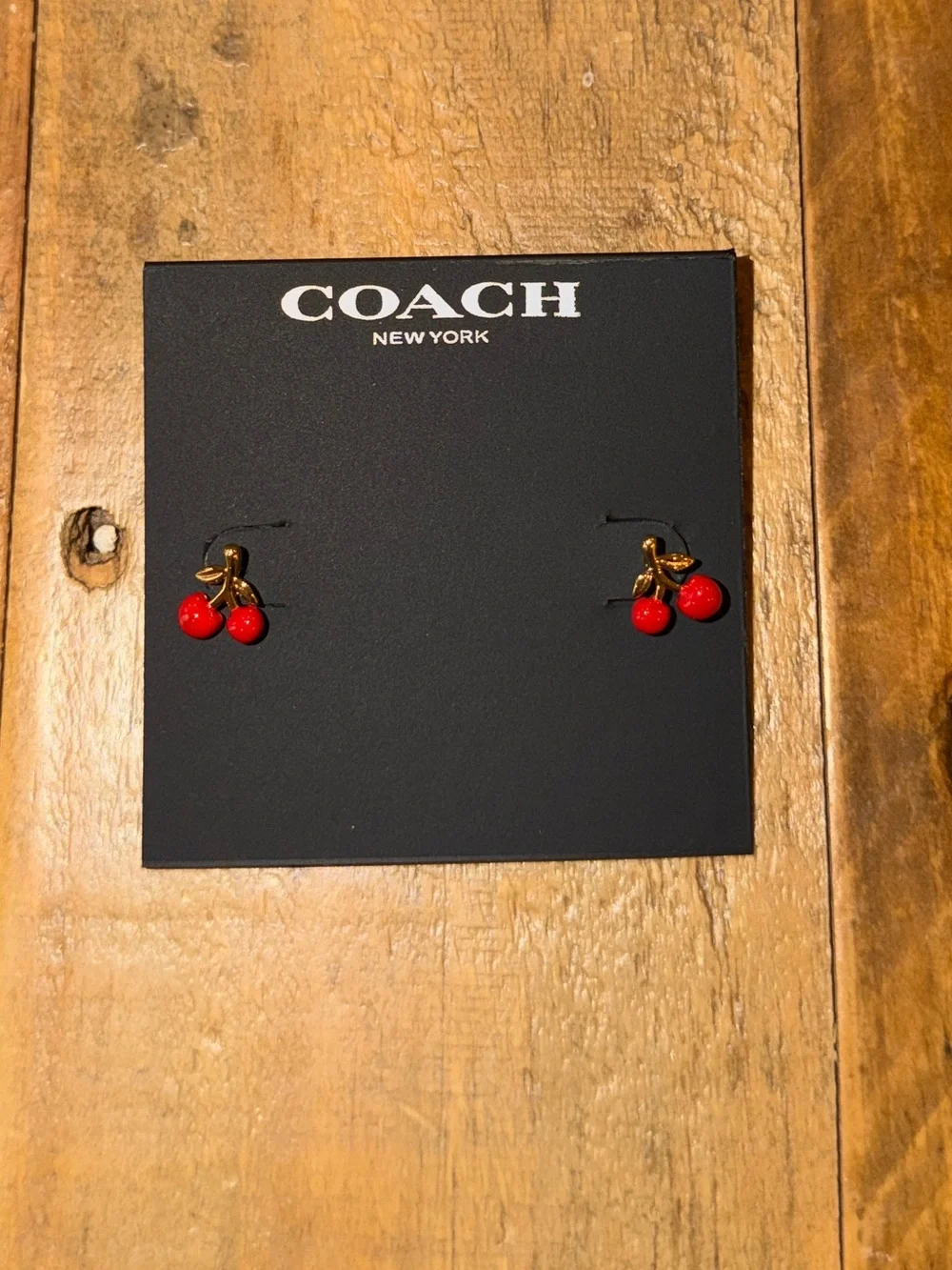COACH Gold-Tone Cherry Stud Earrings with Red Enamel